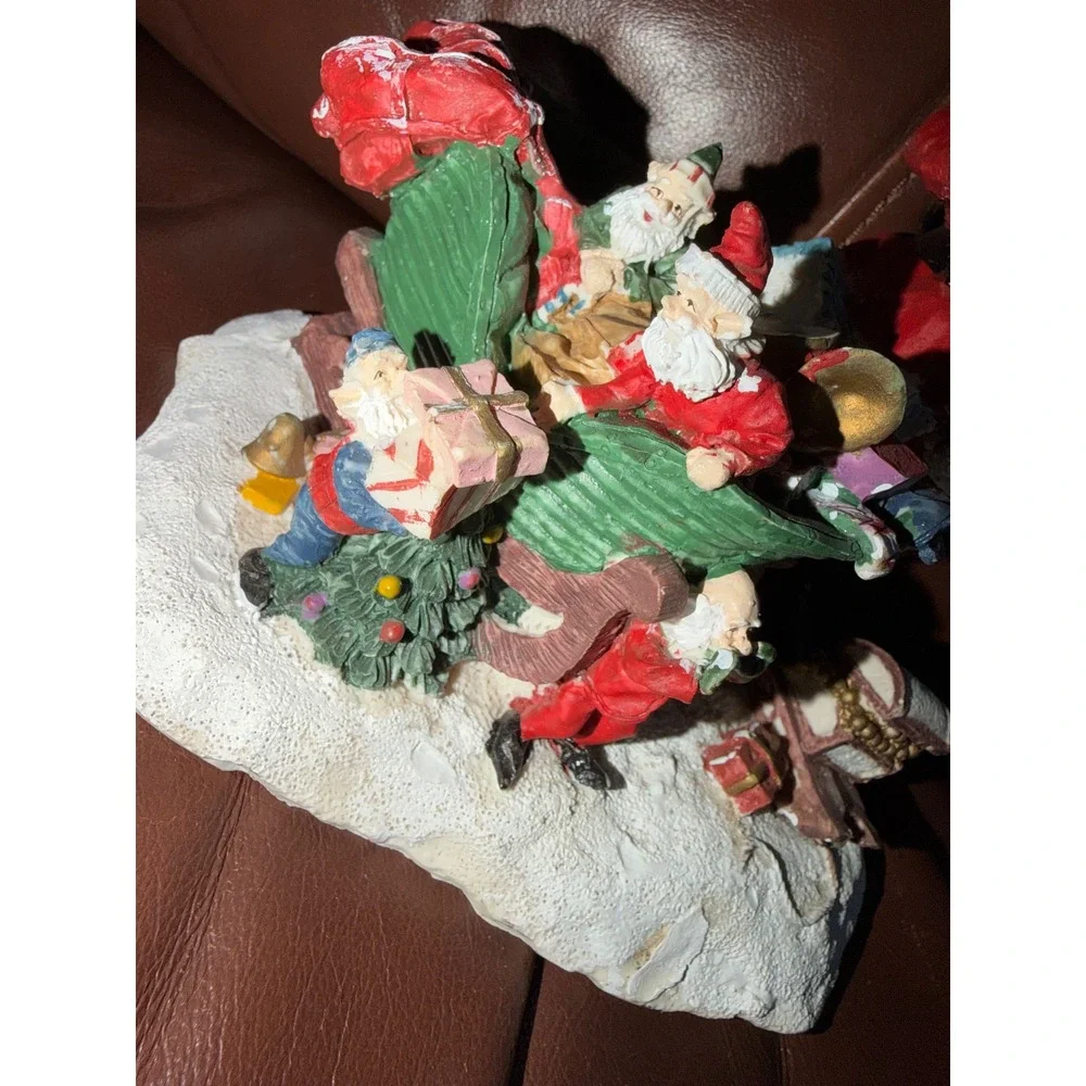 Vintage Style Santa Claus and Elves Christmas Figurine Toy‎ Sack Resin Decor